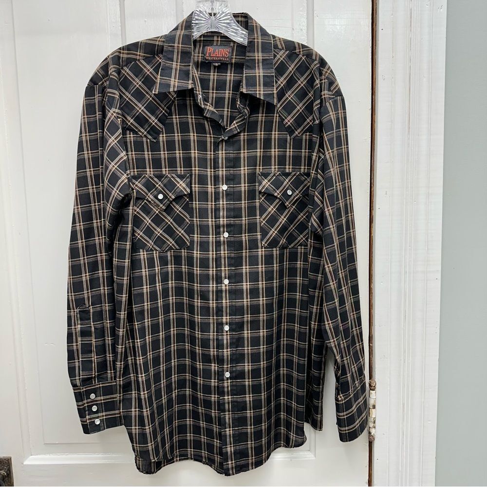 Plains western wear‎ pearl snap button down long sleeve shirt men's large